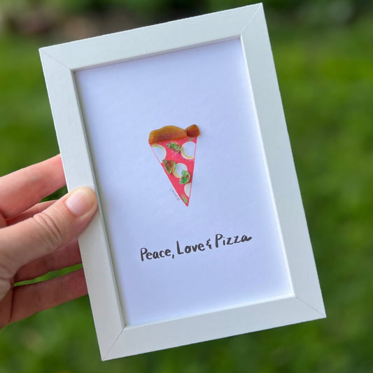 Peace, Love & Pizza Sea Glass Art