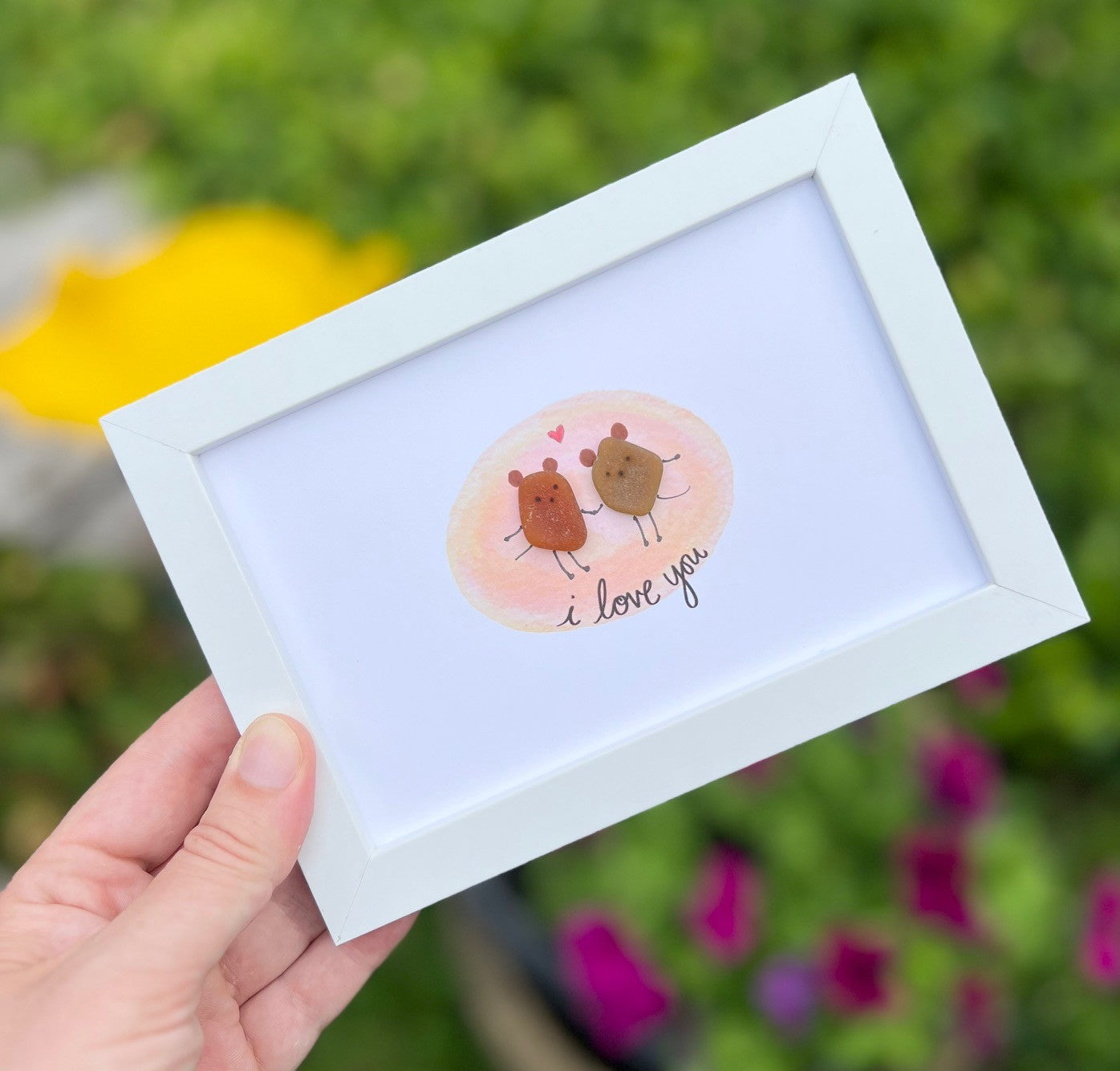 I love you mice sea glass art by Sook & Hook