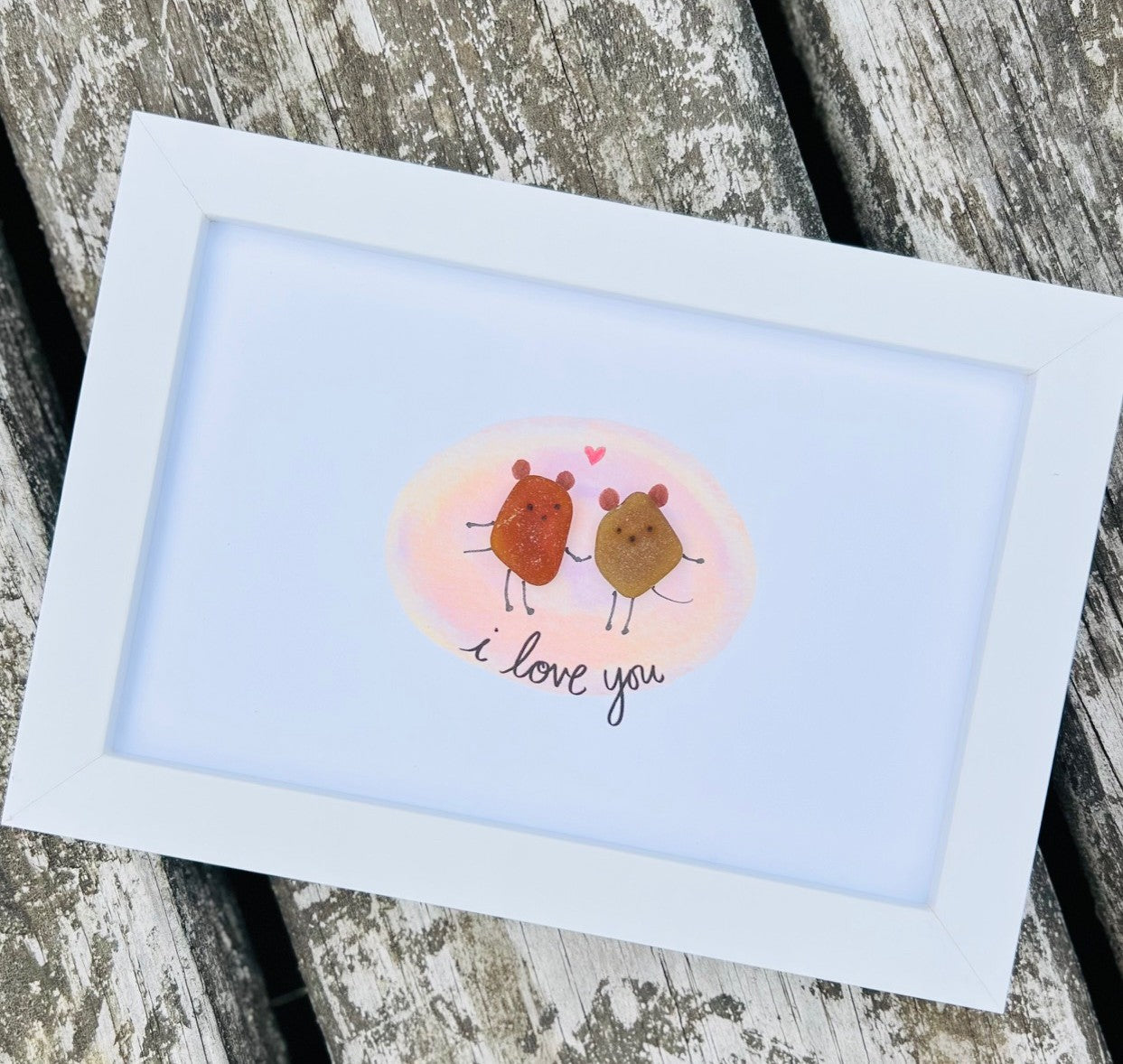 I love you mice sea glass art by Sook & Hook