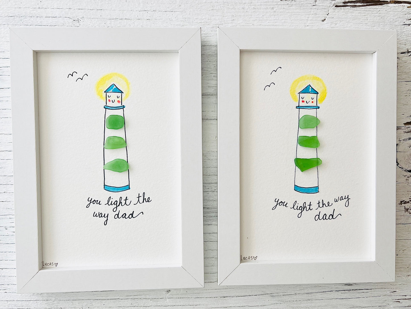You Light the Way Dad Lighthouse Sea Glass Art