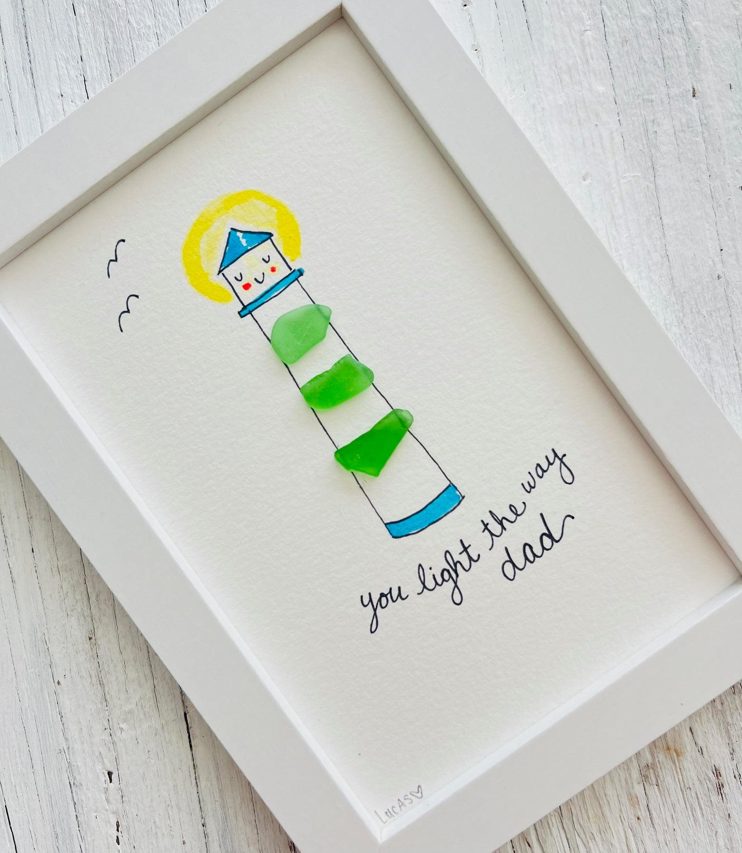 You Light the Way Dad Lighthouse Sea Glass Art