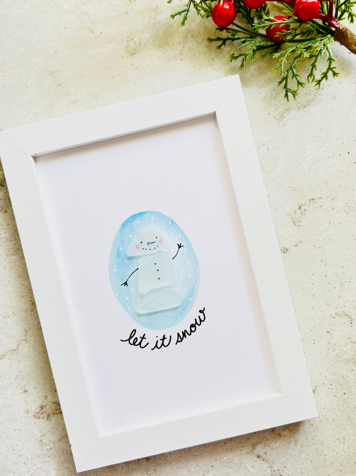 Let it Snow Snowman Sea Glass Art