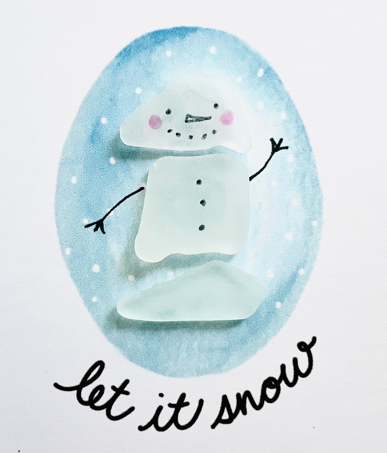 Let it Snow Snowman Sea Glass Art