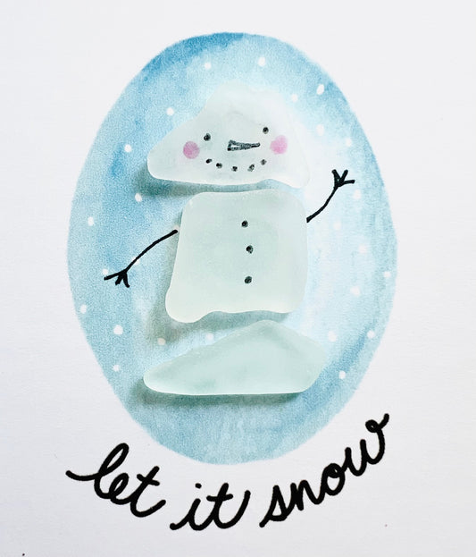 Let it Snow Snowman Sea Glass Art