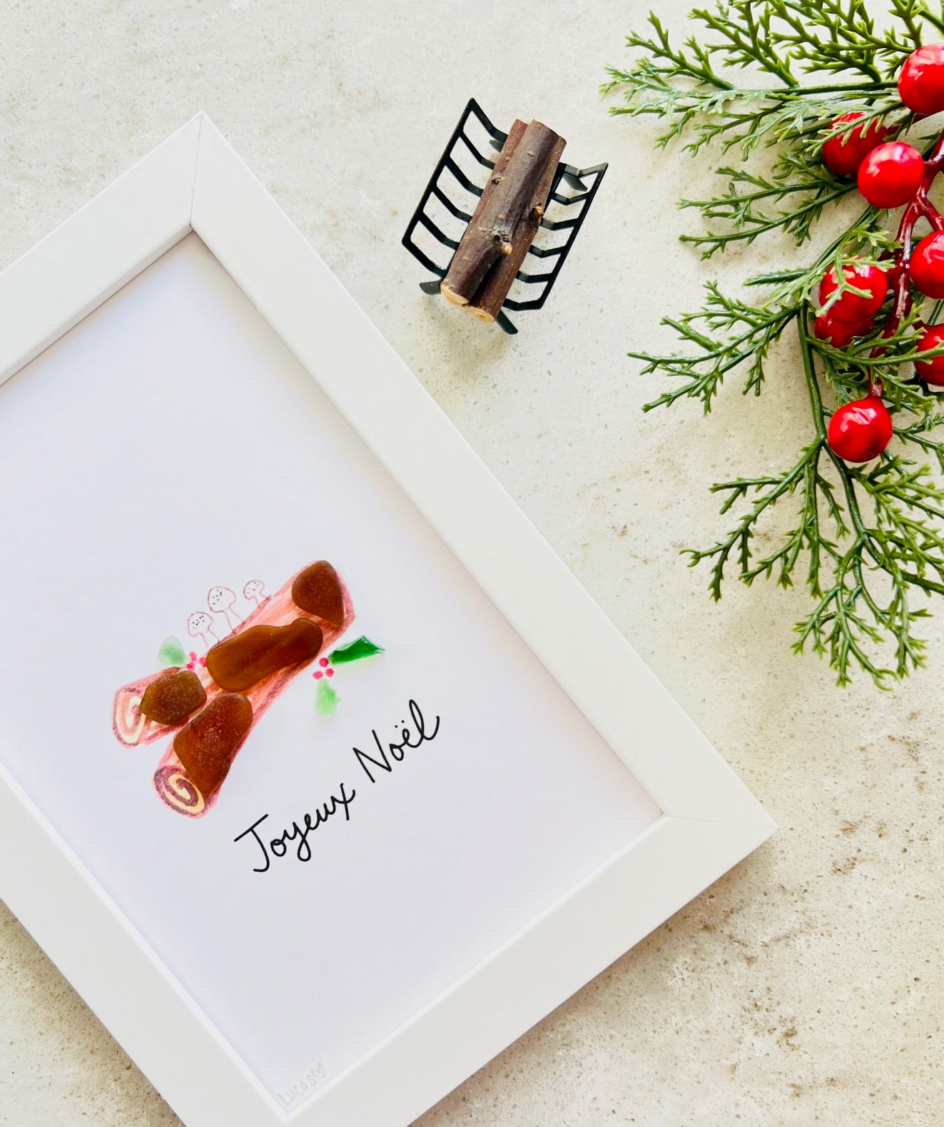 Yule Log Sea Glass Art | Joyeux Noel