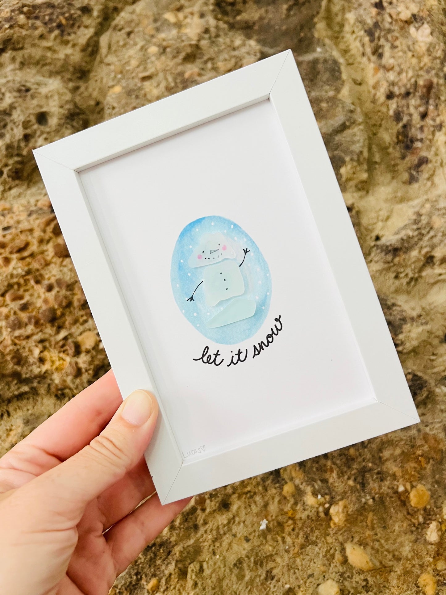 Let it Snow Snowman Sea Glass Art