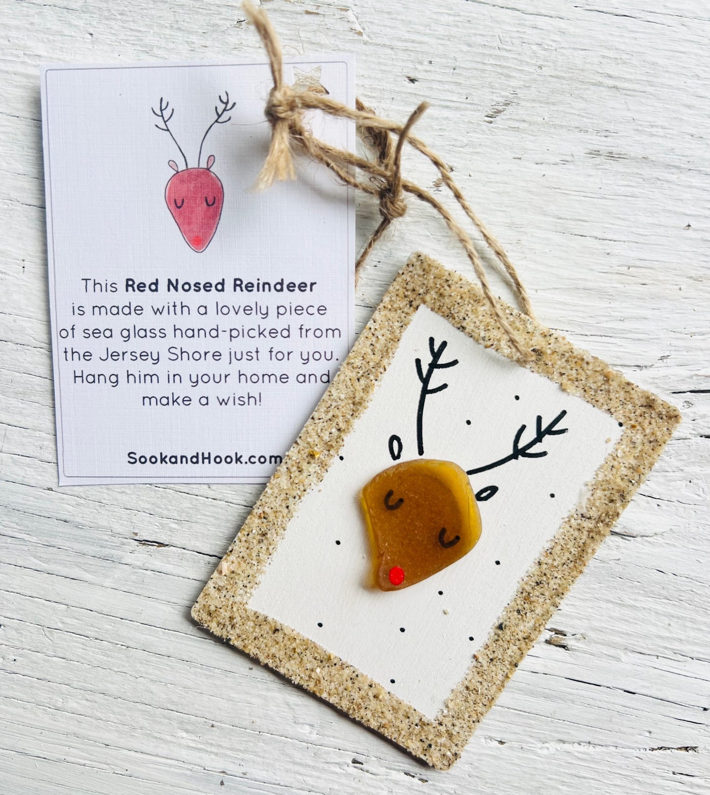 Rudolph the Red Nosed Reindeer Sea Glass Ornament