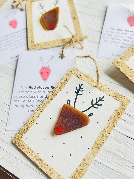 Rudolph the Red Nosed Reindeer Sea Glass Ornament
