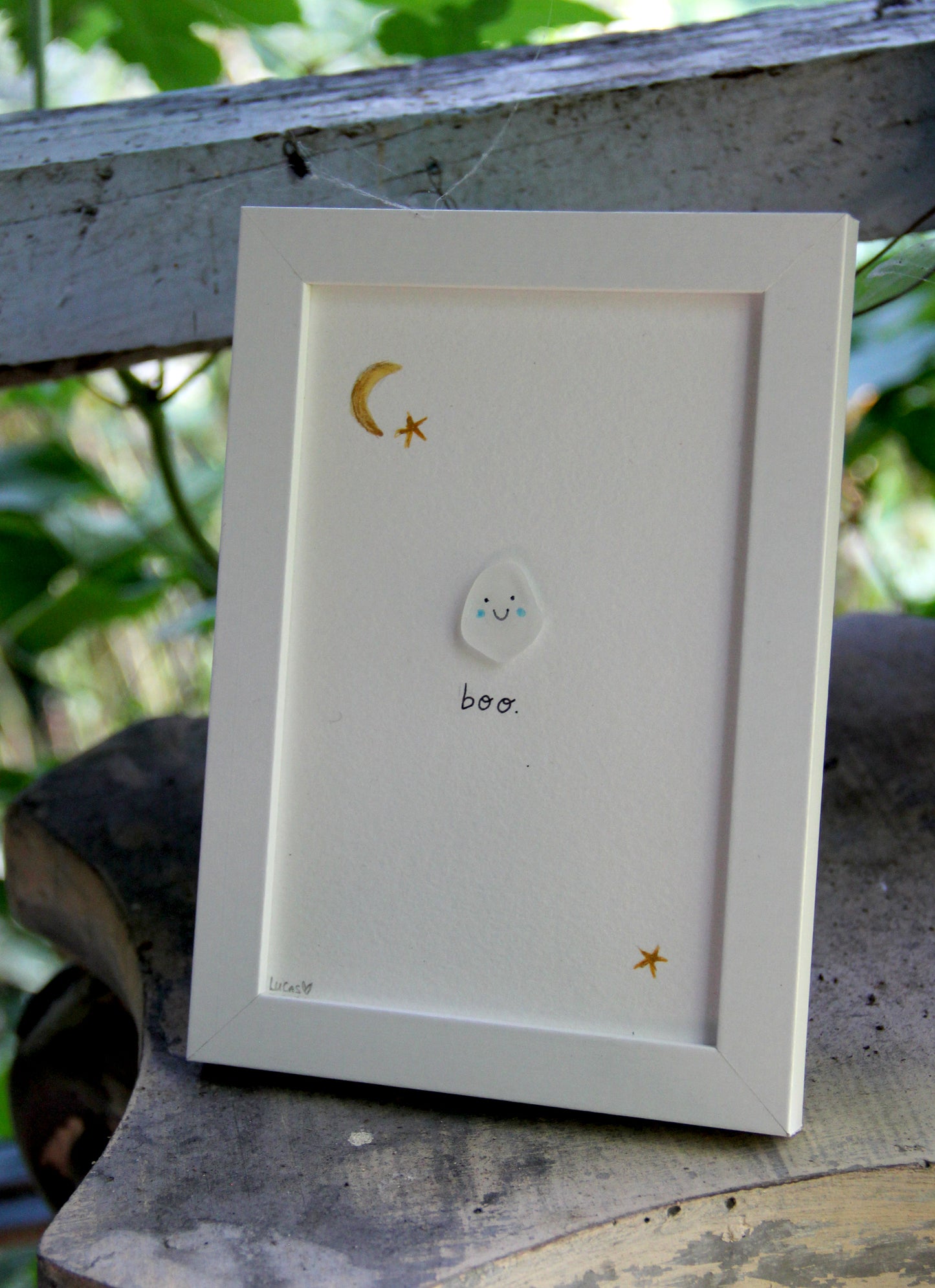Cute Ghost Halloween Sea Glass Art