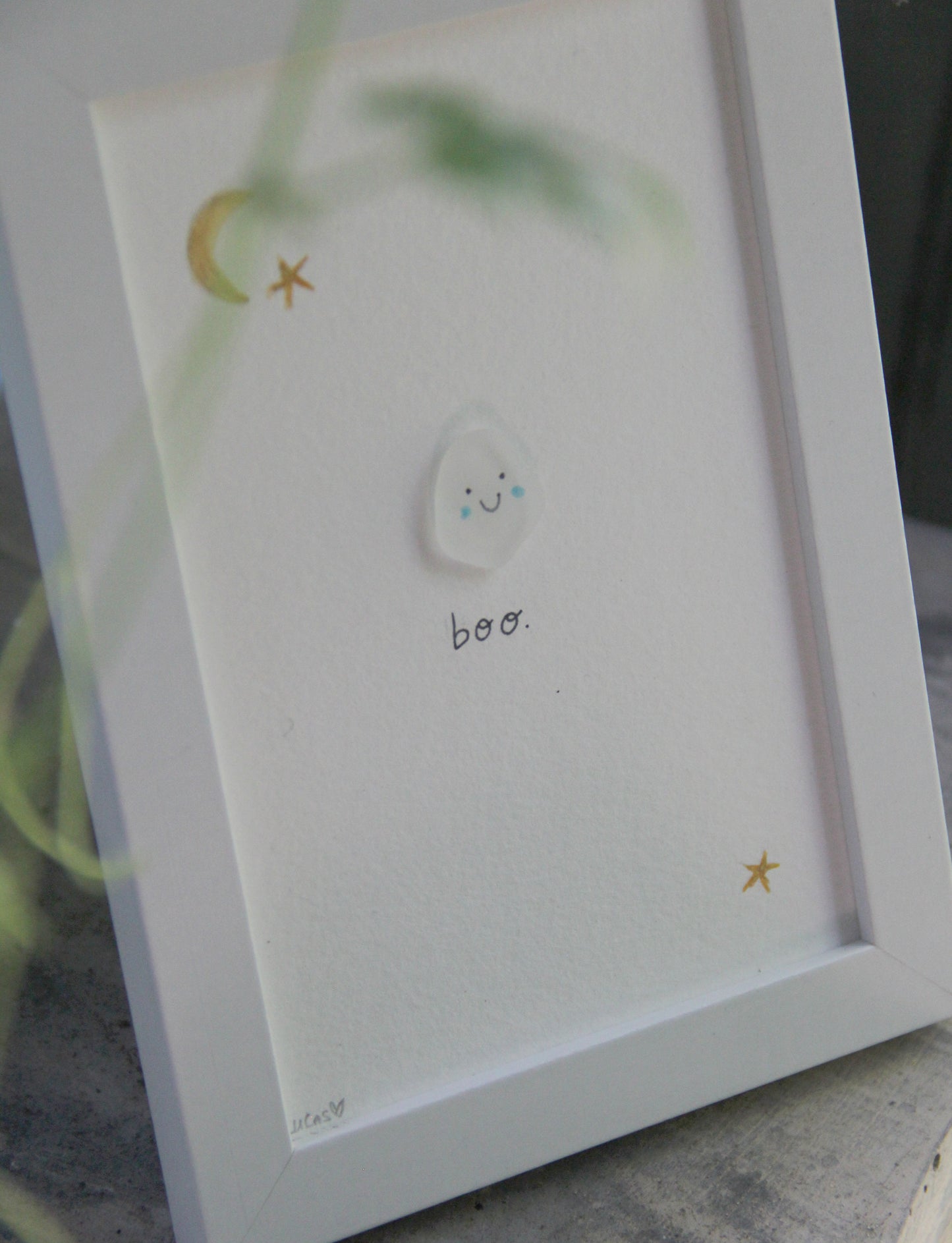 Cute Ghost Halloween Sea Glass Art