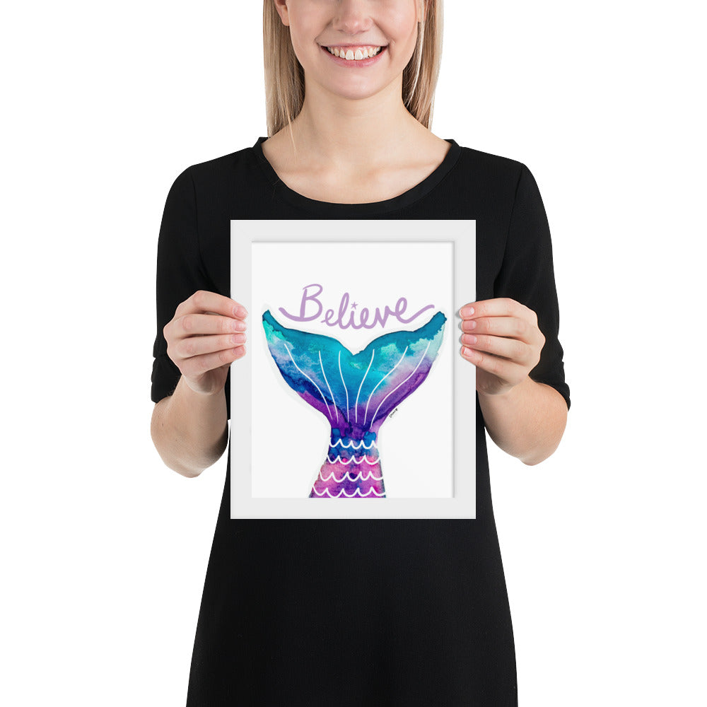 Believe Mermaid Tail Framed Poster