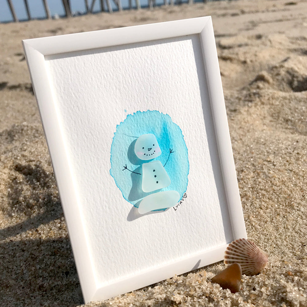 Snowman Sea Glass Art