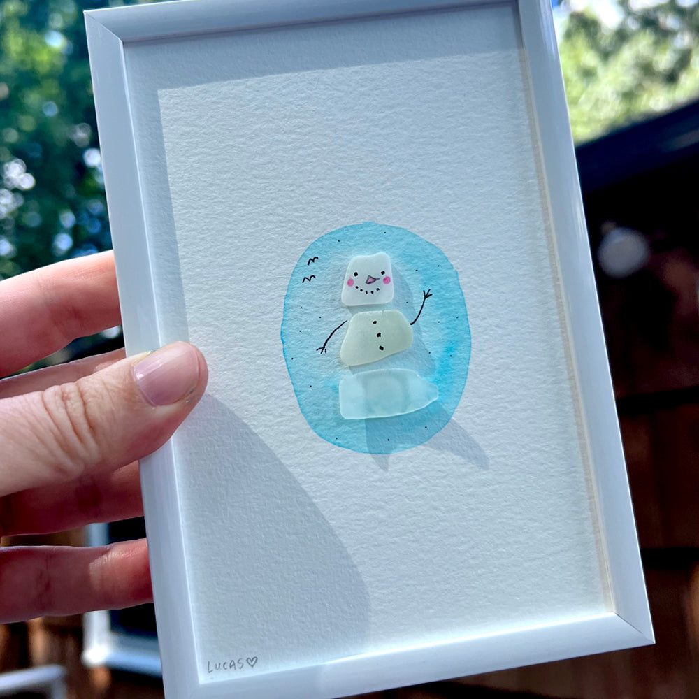 Snowman Sea Glass Art