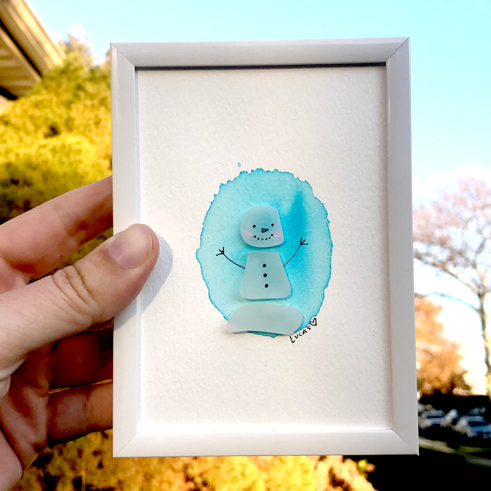 Snowman Sea Glass Art