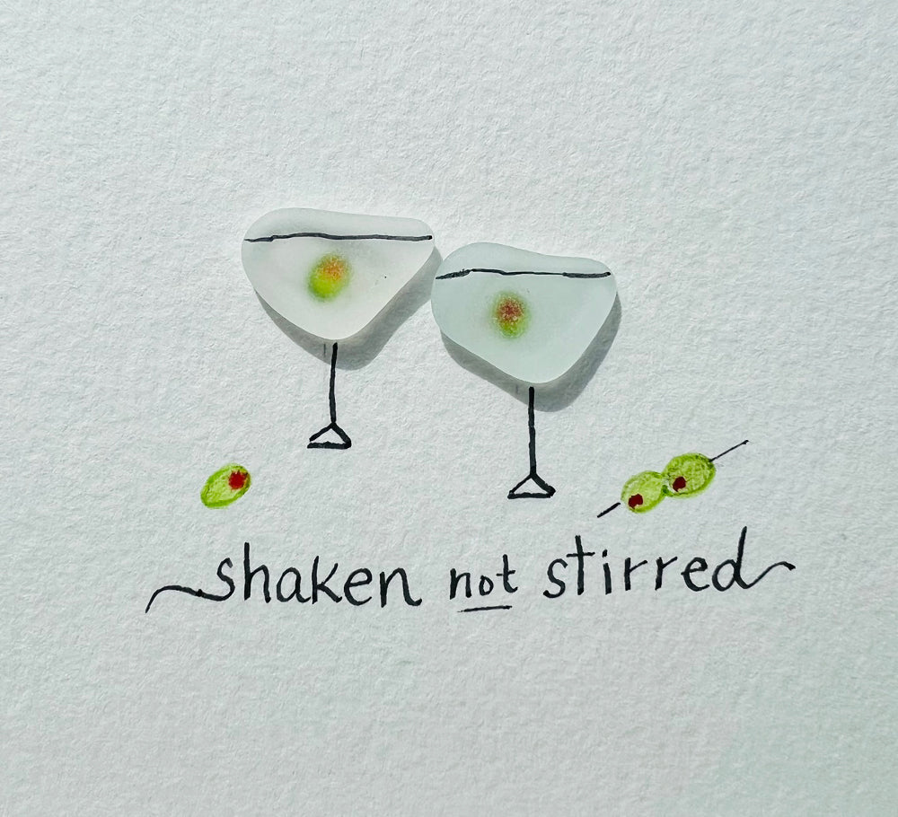 Cute Martinis with Olives Sea Glass Art