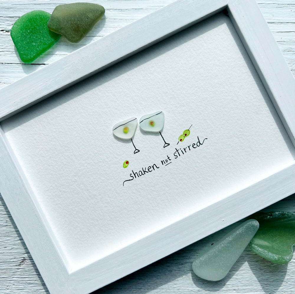 Cute Martinis with Olives Sea Glass Art