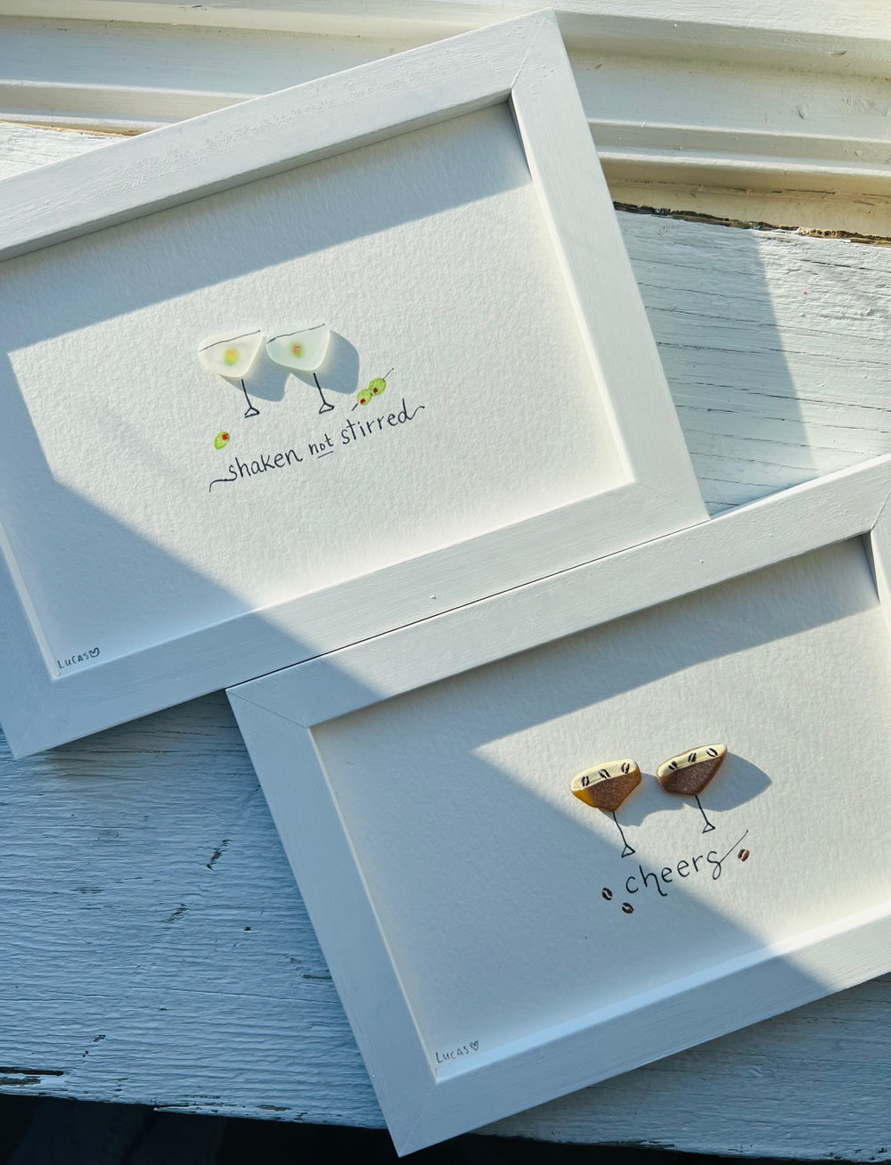 Cute Martinis with Olives Sea Glass Art