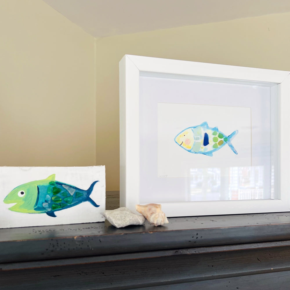 Happy Fish Sea Glass Art | 8"x10" Shadow Box Frame by Sook & Hook