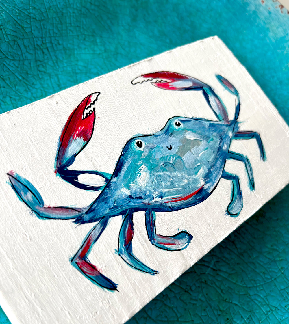 Blue Crab Driftwood Painting by Sook & Hook