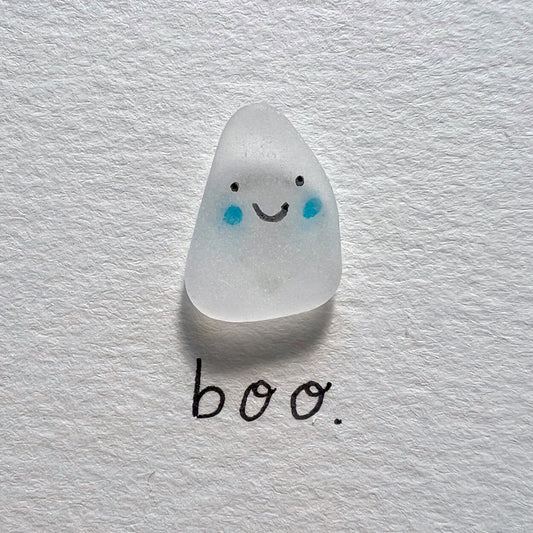 Cute Ghost Halloween Sea Glass Art
