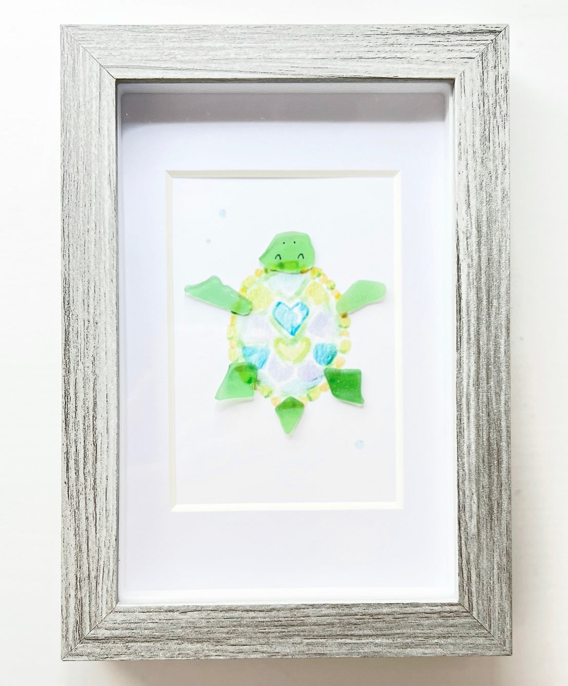 Tranquil Turtle Sea Glass Art | 6"x4" in a Shadowbox Frame