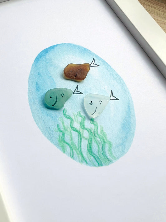 Cute Fish Trio Customizable Sea Glass Art by Sook & Hook