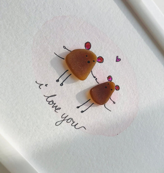 Mice in Love Sea Glass Art