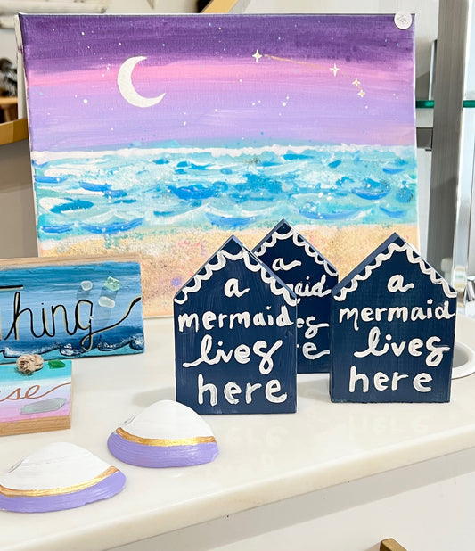 A Mermaid Lives Here Wooden House Cut Out Sign