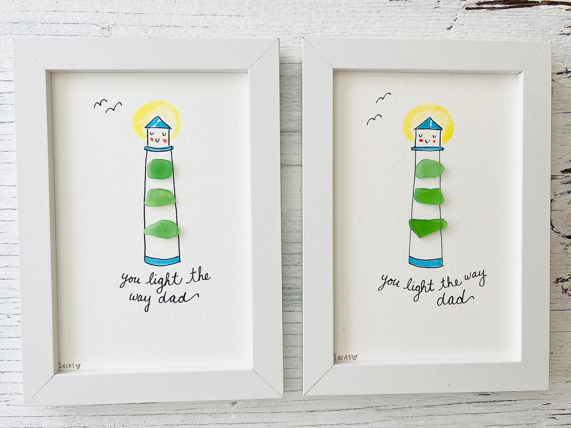You Light the Way Dad Lighthouse Sea Glass Art