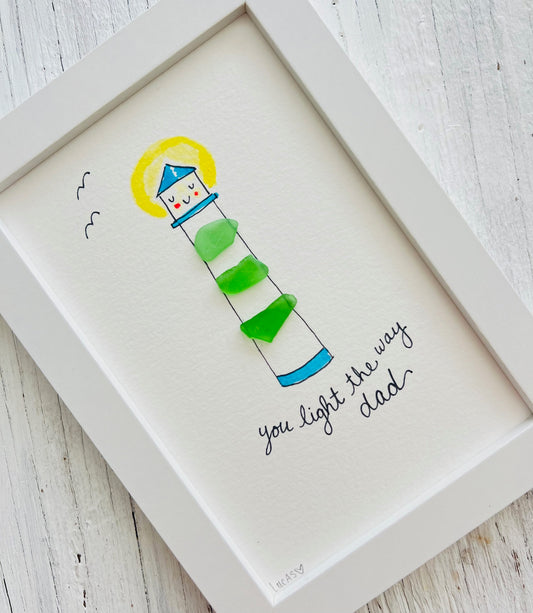 You Light the Way Dad Lighthouse Sea Glass Art