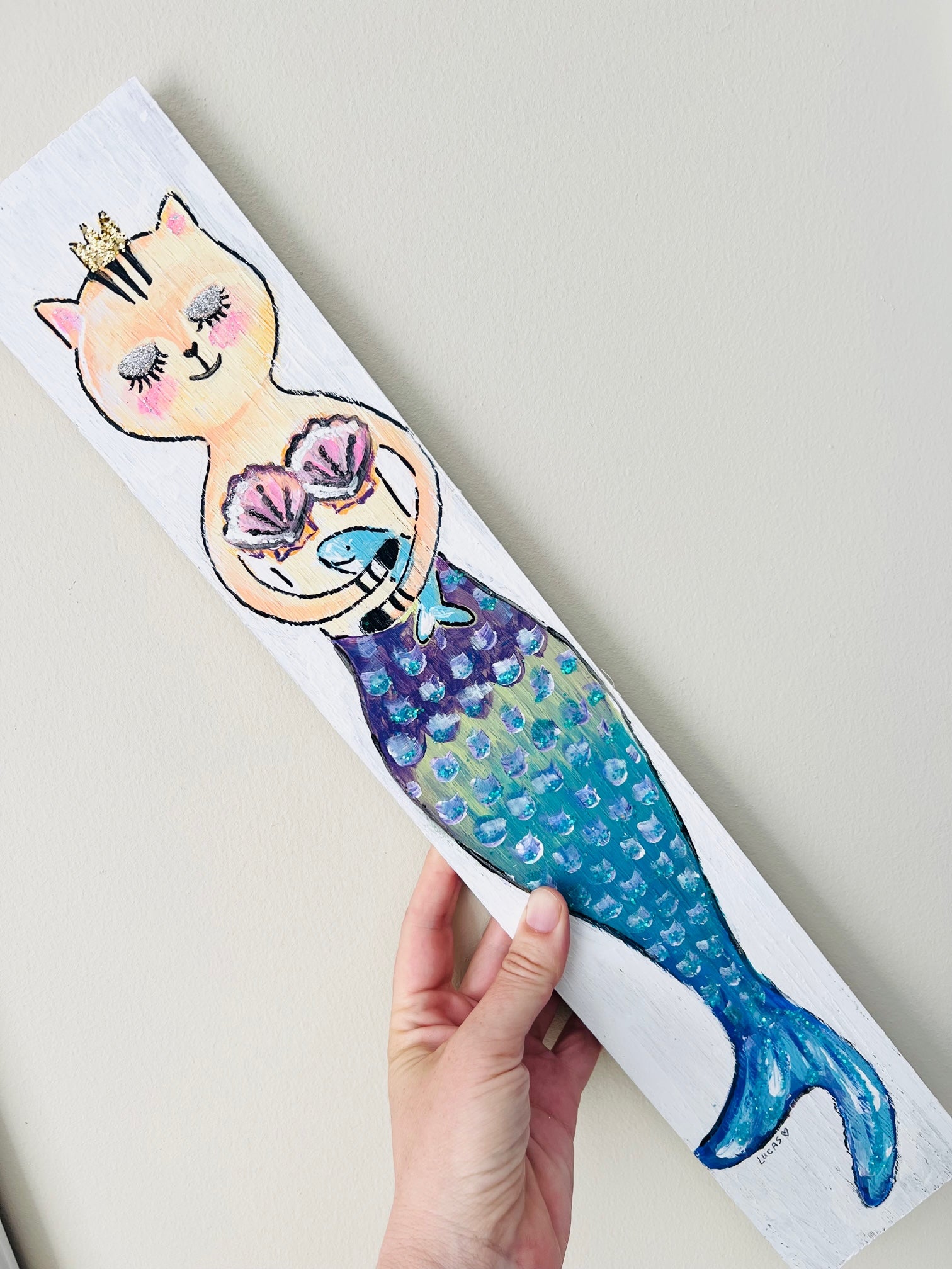 Cat Mermaid Driftwood Painting