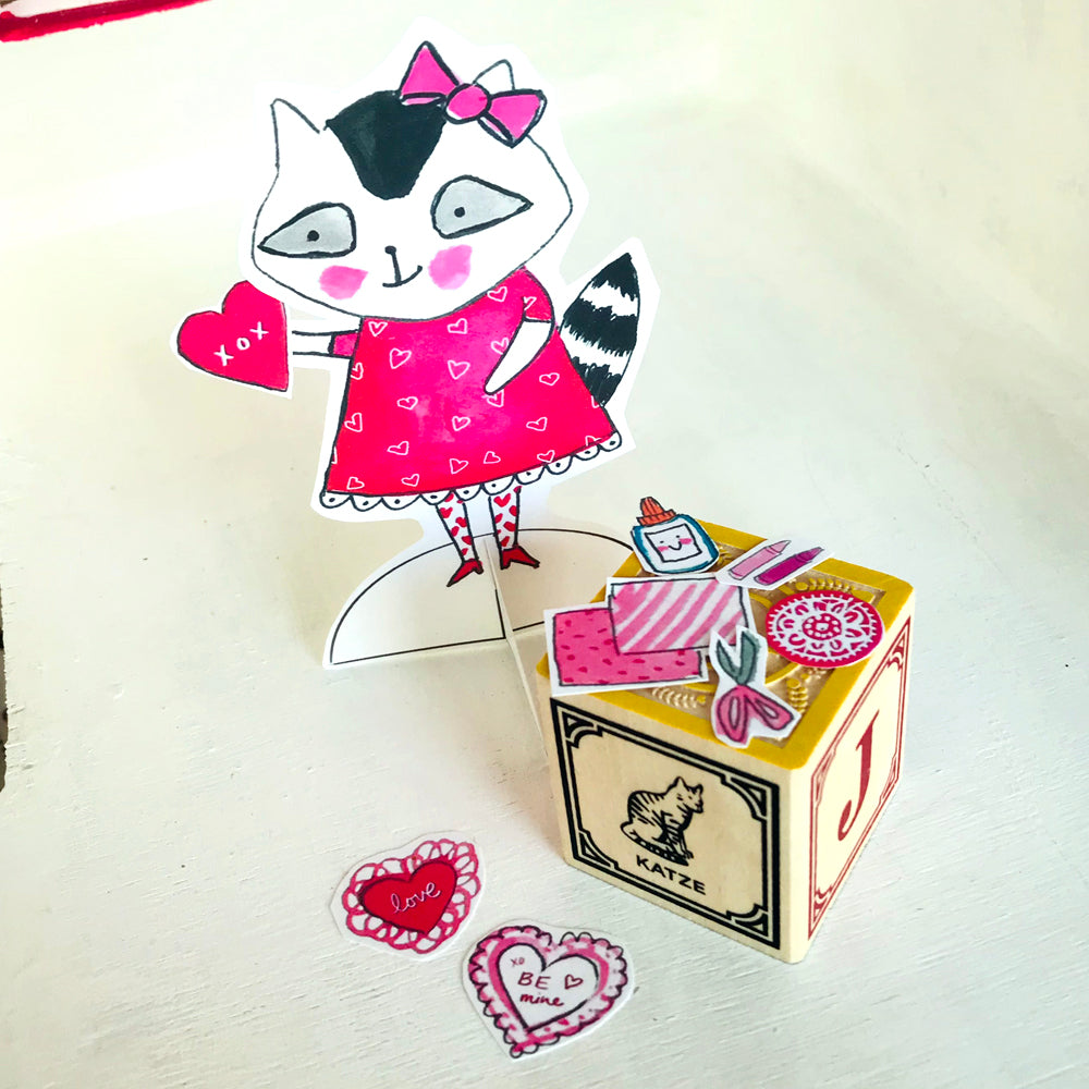 Printable Resi the Raccoon Valentine's Day Paper Doll 