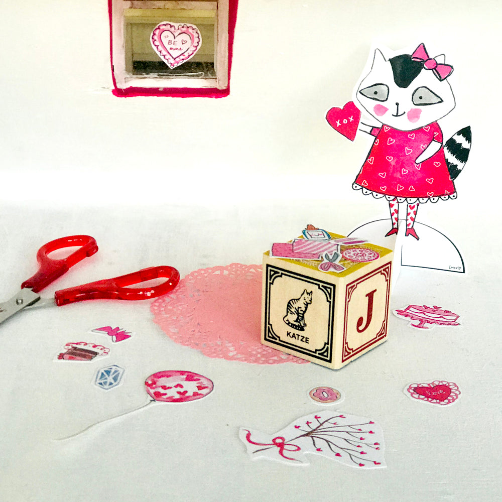 Printable Resi the Raccoon Valentine's Day Paper Doll 