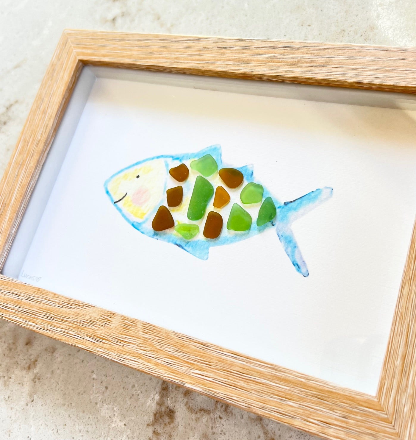 Happy Fish Sea Glass Art | 4" x 6" Shadowbox Frame by Sook & Hook