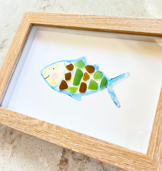 Happy Fish Sea Glass Art | 4" x 6" Shadowbox Frame by Sook & Hook