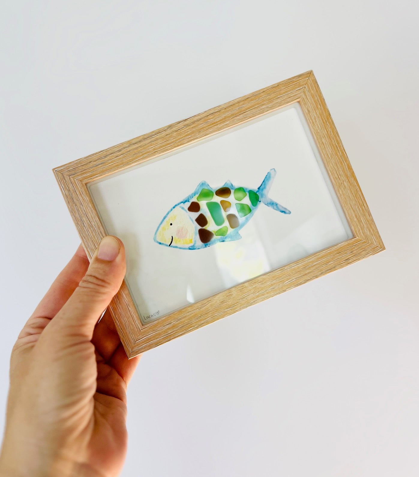 Happy Fish Sea Glass Art | 4" x 6" Shadowbox Frame by Sook & Hook