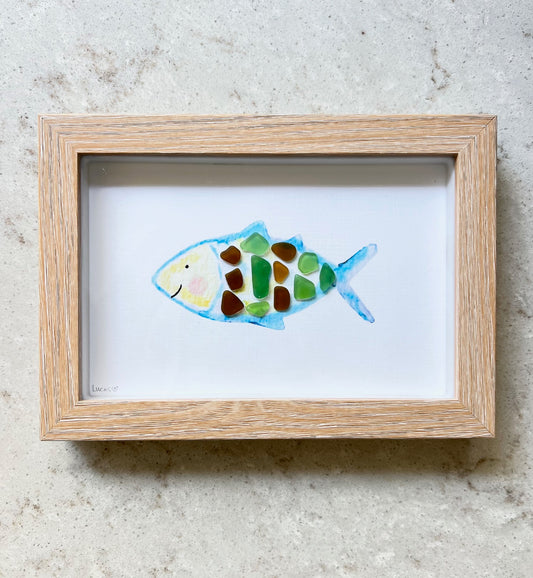 Happy Fish Sea Glass Art | 4" x 6" Shadowbox Frame by Sook & Hook