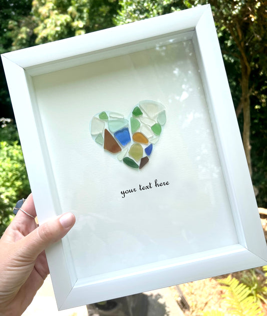 Sea Glass Heart | Customizable for Wedding or Anniversary | 8"x10" Shadow Box Frame