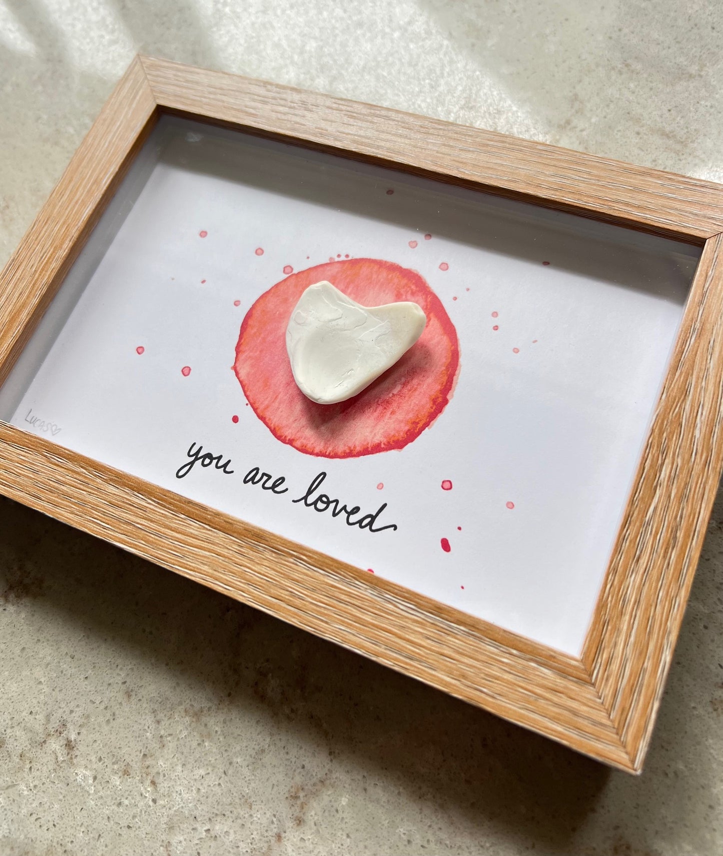 You are Loved Heart Artwork | Stone, Sea Glass or Shell Heart in a Shadow Box Frame