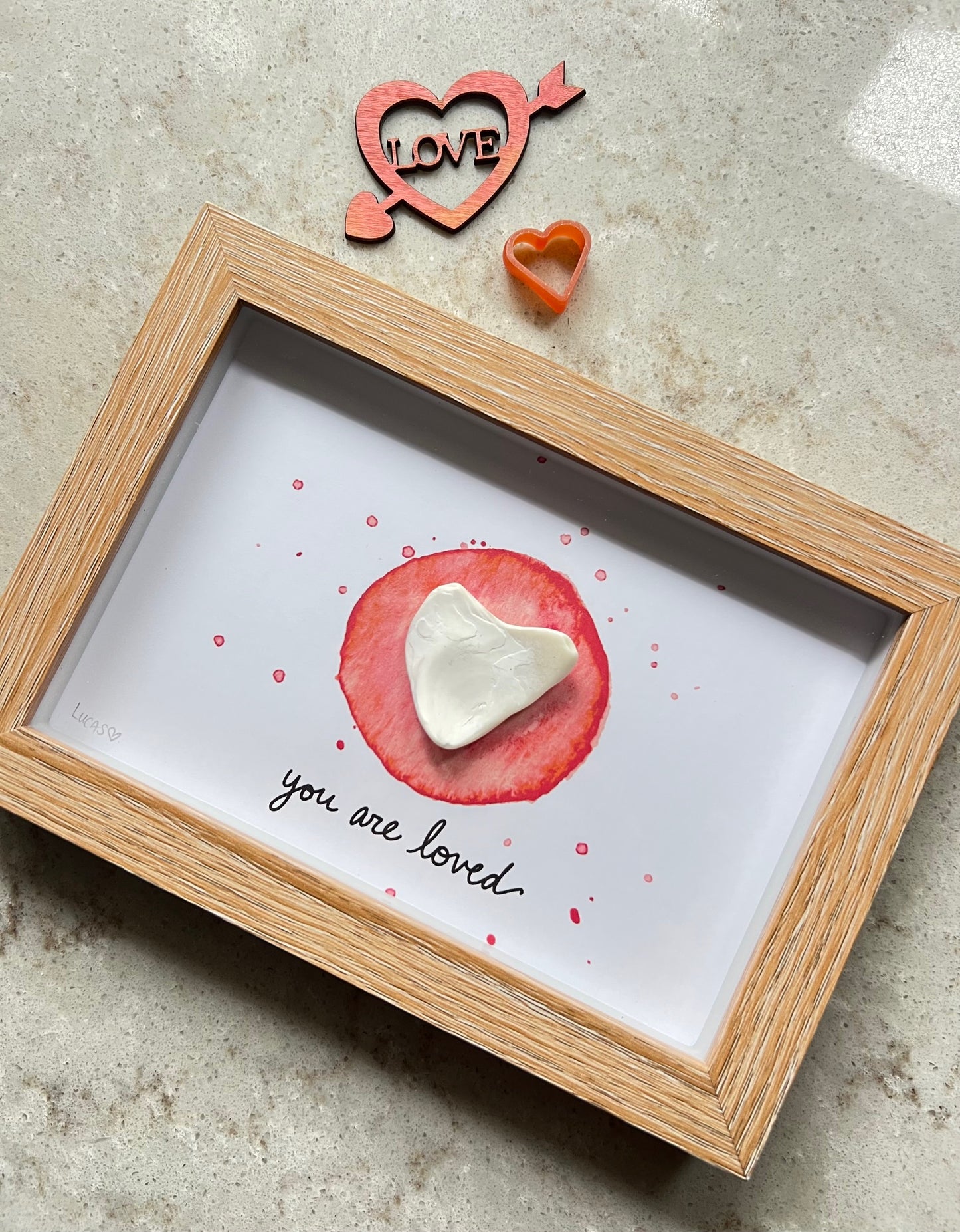 You are Loved Heart Artwork | Stone, Sea Glass or Shell Heart in a Shadow Box Frame