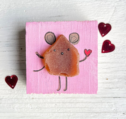 Valentine Mouse Wood Block Art
