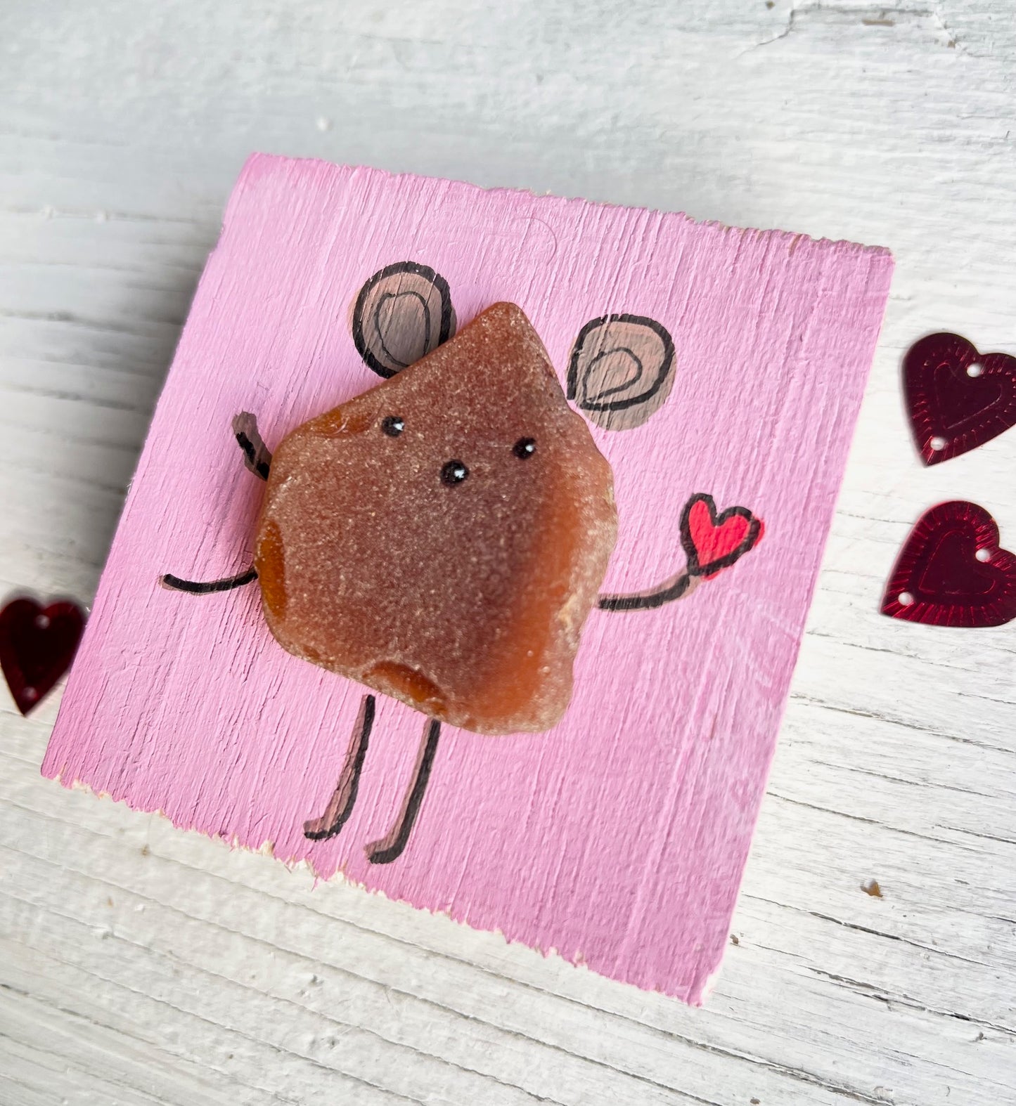 Valentine Mouse Wood Block Art