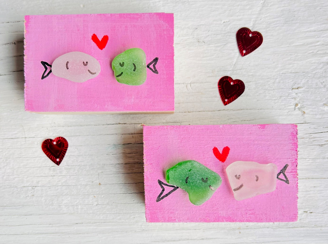Fish in Love Mini Wood Block Art