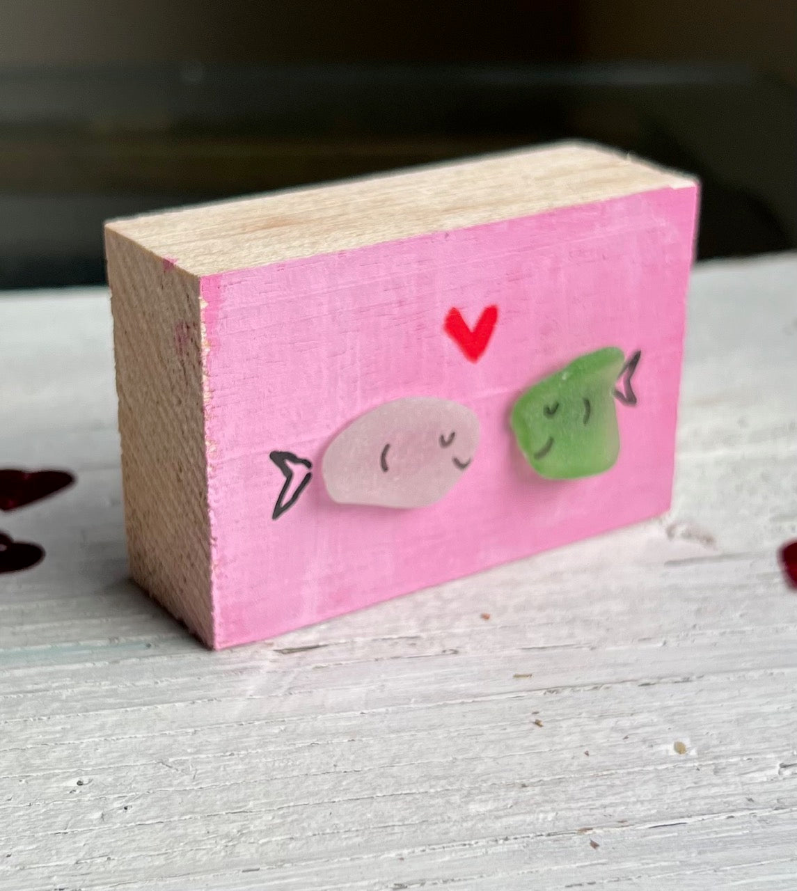 Fish in Love Mini Wood Block Art