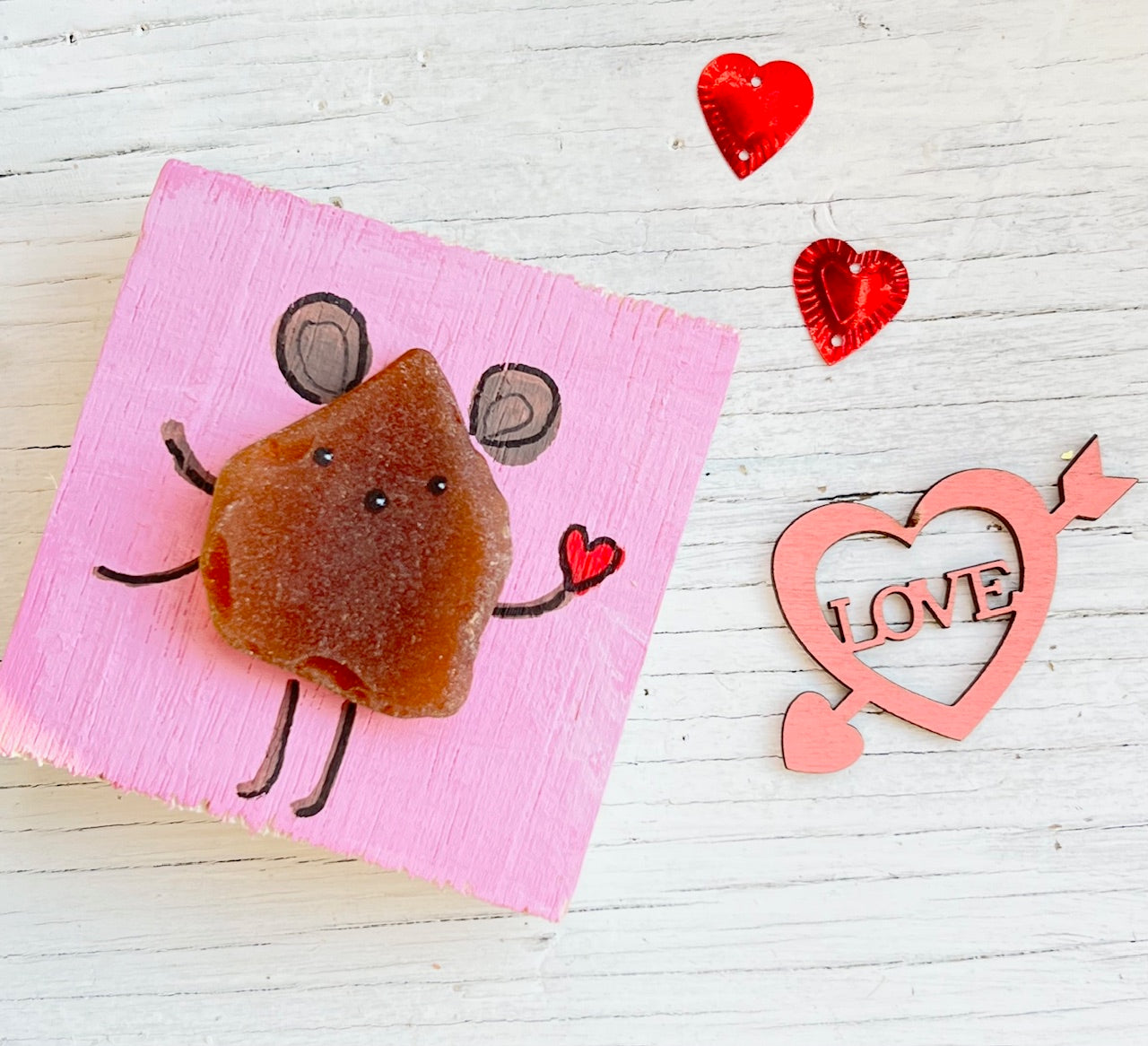 Valentine Mouse Wood Block Art