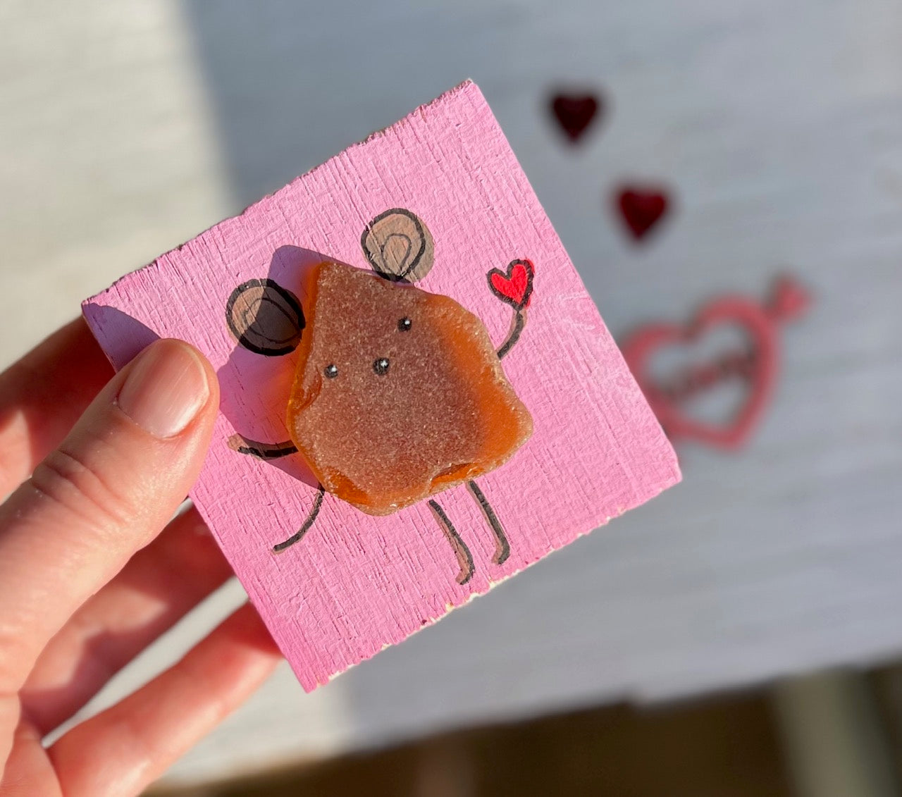 Valentine Mouse Wood Block Art