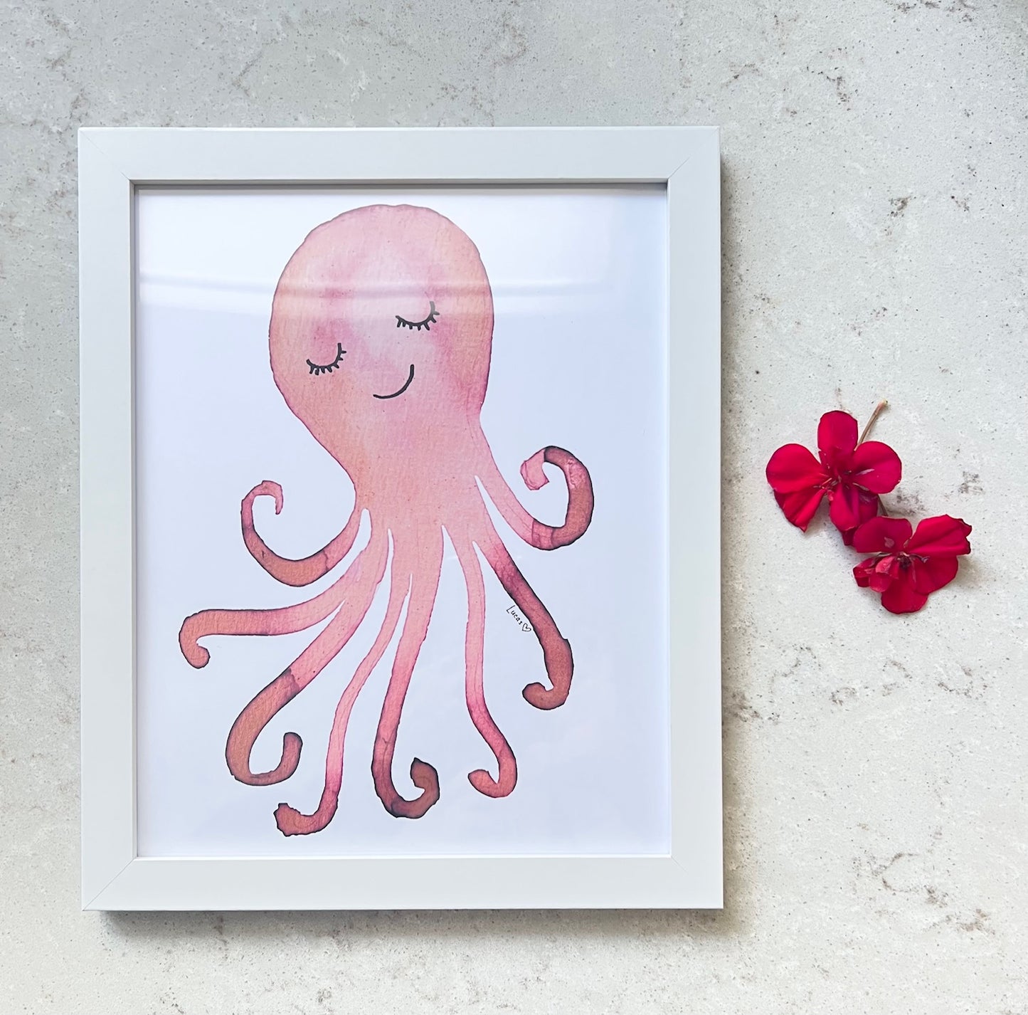 Whimsical Octopus Watercolor Art Print | Framed 8"x10" Wall Art