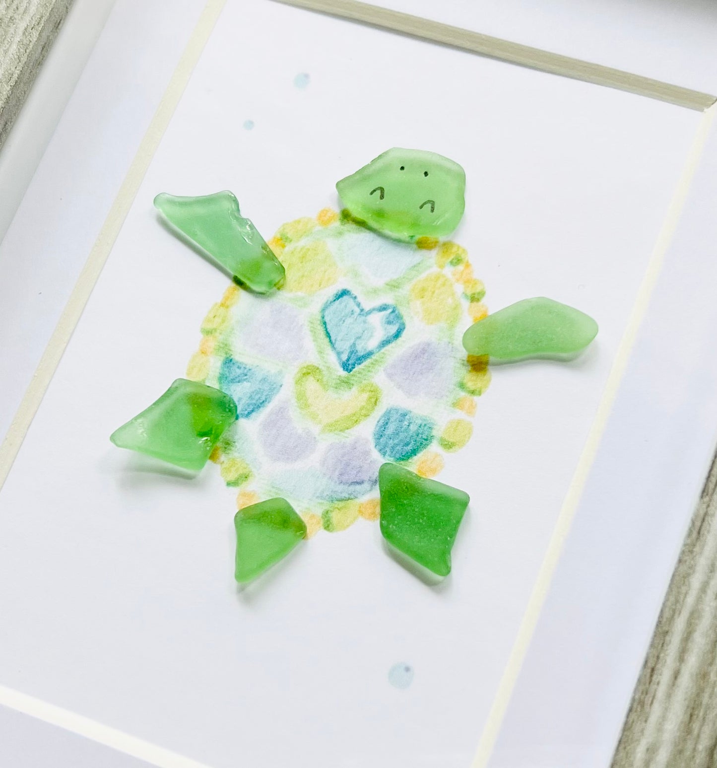 Tranquil Turtle Sea Glass Art | 6"x4" in a Shadowbox Frame