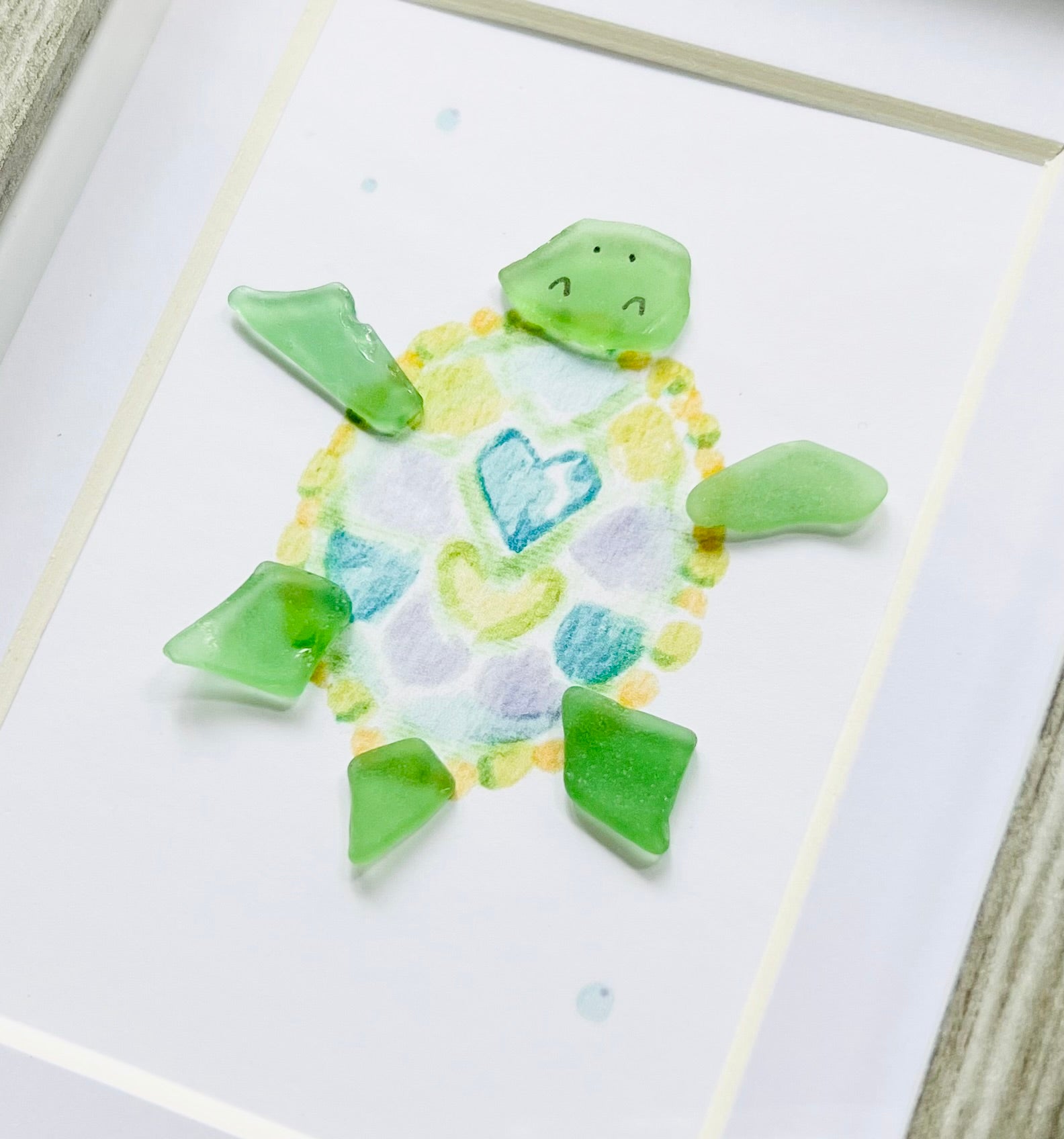 Tranquil Turtle Sea Glass Art | 6"x4" in a Shadowbox Frame