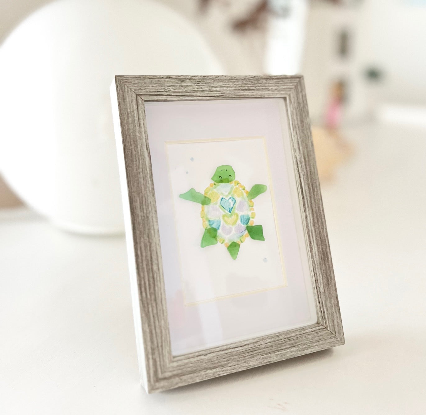 Tranquil Turtle Sea Glass Art | 6"x4" in a Shadowbox Frame
